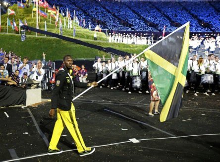 Jamaican flag Bearer Usain Bolt at the London 2012 Olympic ceremony