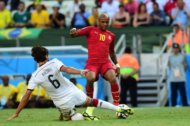 2014 FIFA World Cup - Sami Khedira tackles Andre Ayew.